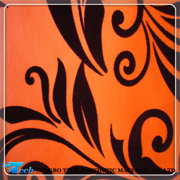 pu decoration material for furniture,pattern flocking on pu leather(cuero sinteticos para muebles)