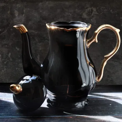 Elegant Gold Trim Ceramic Tea Pot - Large Capacity Gift for Tea Lovers