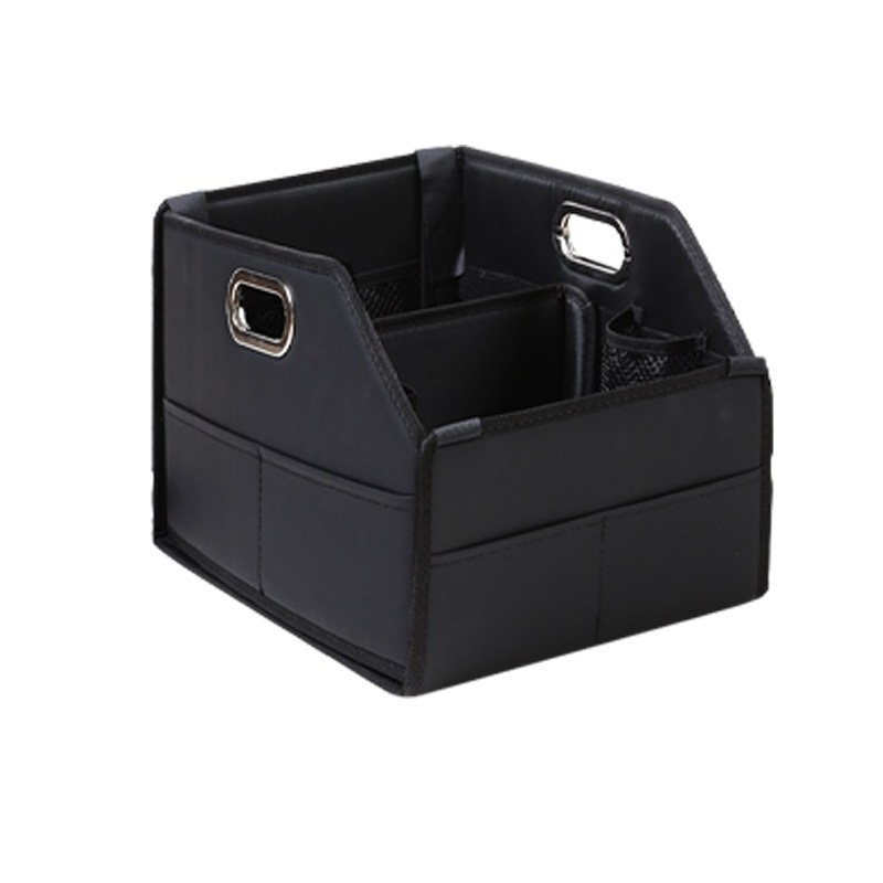 30L Waterproof Leather Car Trunk Storage Box with Handle Foldable Organizer