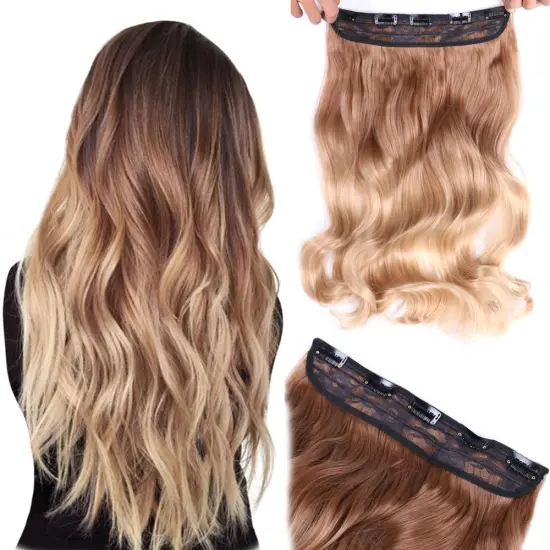 Hot sell 17" 5 Clips  Curly 3/4 Full Head Synthetic Hair Extensions Clip On/in Hairpieces