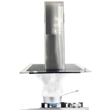 LED Ultra-Quiet with Blower Island-Mount Range Hood 940CFM Black Glass Stainless Steel Vent Hood Modern Europe Exhaust Hood