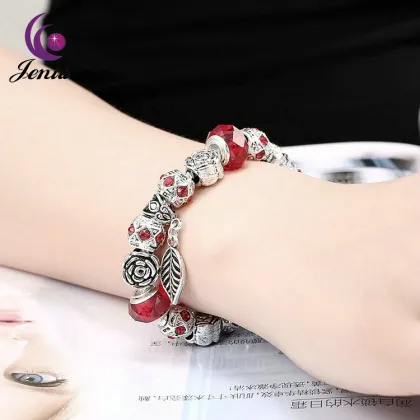Jenia Fashion Zircon & Glass Bead Clasp Bracelet Women Gift Red Bead Bracelet