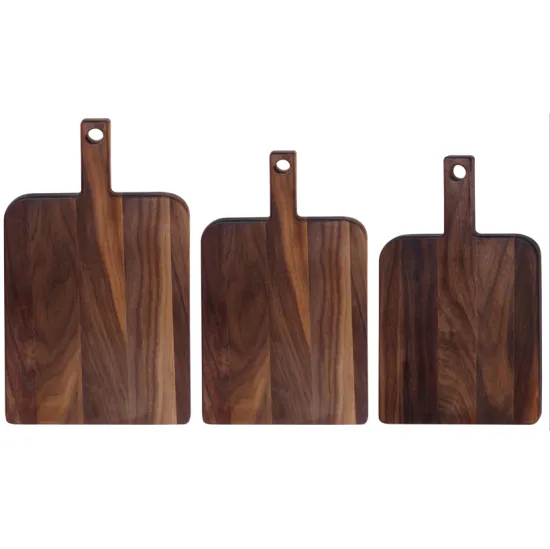 Square walnut wood cutting board with handle