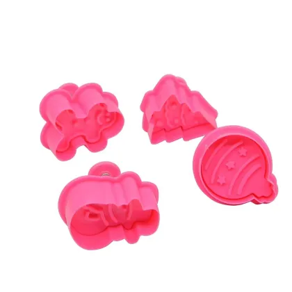 Christmas Bakeware Set: 4 Pcs Cookie Cutters & Tools Plastic Mold Custom Biscuit Cutters Cartoon Cookie Cutters
