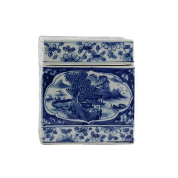RYUK30 Hand Craft Blue and White River Mountain Ceramic Tissue Box
