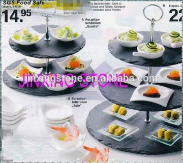 New Slate 2 Tier Cake Stand, Cup Cake, Muffin, Dining Room, Kitchen Display/2 Tier Slate Serving Stand with Chrome Handle