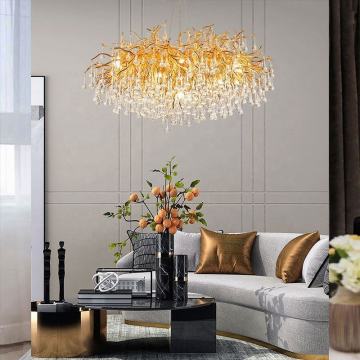 Lampadari moderni di rame e ottone con ramo di vetro e luci di caduta d'acqua per camera da letto e soggiorno