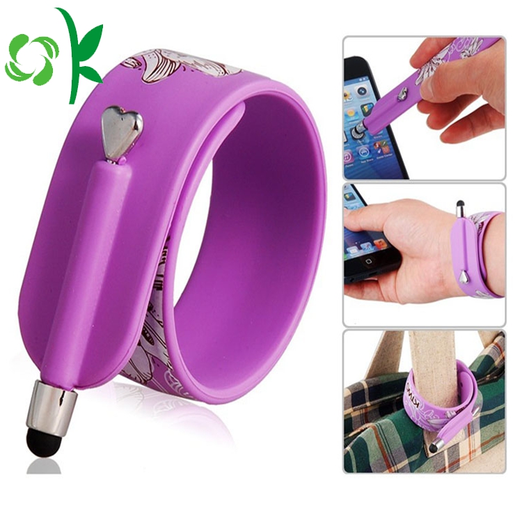 Friendly Silicone Printed Logo Slap Bracelet With Touchpen