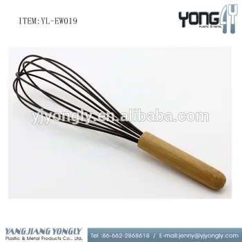 Stainless steel silicone electric egg beater with bamboo handle