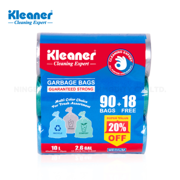 Túi rác trung bình Kleaner - 3 màu, túi rác 10L cho thùng rác, 45*50cm, 36pcs/cuộn*3