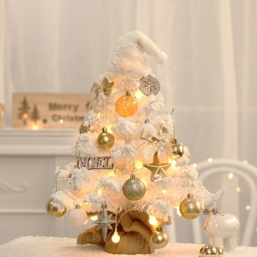 Cross-Border Shopping: Flocking Mini Christmas Trees with LED Lights - Perfect Desktop Ornaments for the Holiday Season