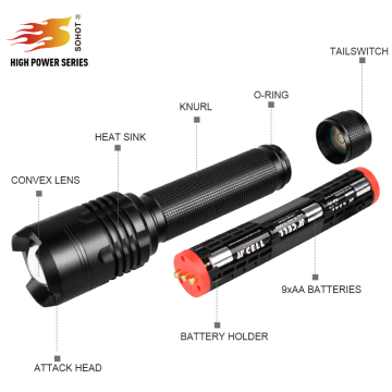 China led torch light factory supply 9AA Battery led flashlight torch