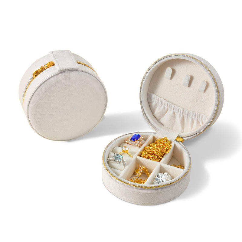 Round Earrings Rings Necklaces Zipper Storage Case