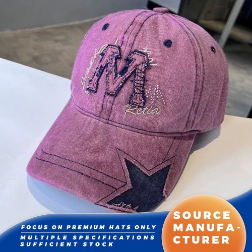 Topi Baseball yang Dicuci Tambalan Bintang Huruf M