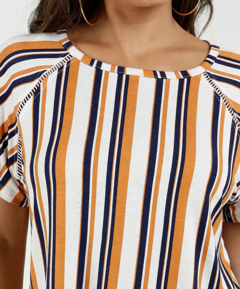 blusa feminina de renda no ombro com listra