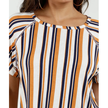 female lace on the shoulder top stripe blouse
