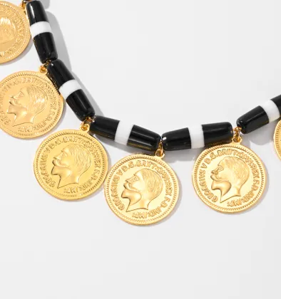 Gold Diamond Necklace with Coin Pendant for Party in Dubai