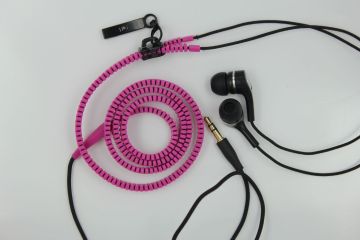 In-ear Zipper Wired Earphones Pink 3.5mm With Microphone Volume Control