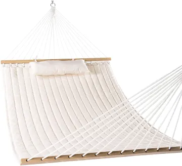 Danlong 55\" Double Quilted Fabric Hammock Swing with Pillow - Natural Hammock Bed