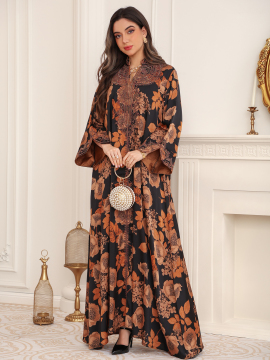 Elegante bloemen Abaya Maxi-jurk Dames Kaftan-stijl