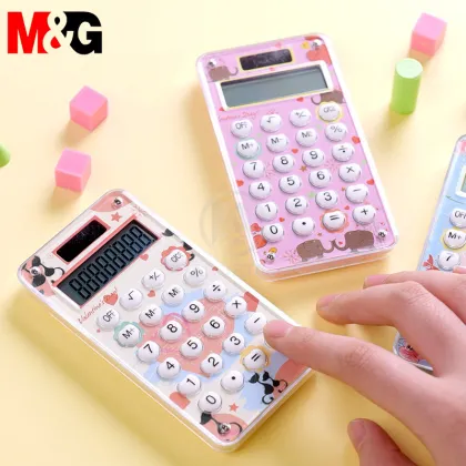 M&G Mini Cartoon Pocket Calculator Cute Handheld Calculators Small Pink Solar Electronic Calculator Office Coin Batteries