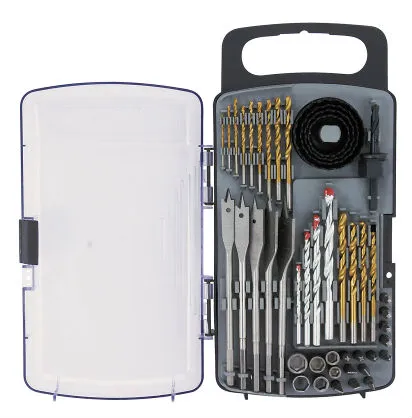 46PCS Drills & Bits Set(HSS4241 TWIST DRILL BITS/MASONRY DRILL BIT/WOOD SPADE BIT)