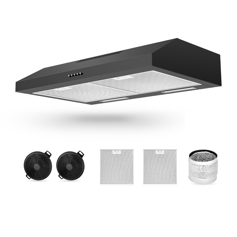 3 Speed Exhaust Fan 90cm Black/Stainless Steel Under Cabinet Range Hood Ductless Range Hood Vent for Kitchen