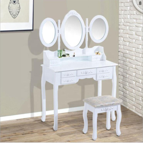 Vanity Table with Stool Girls Modern Makeup Dressing Table With 3 Mirrors Manufactory
