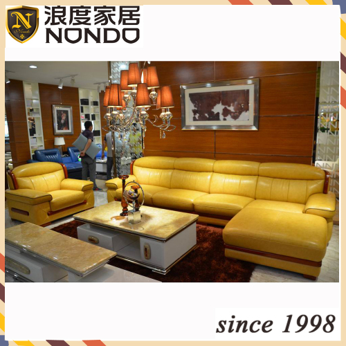 mordern yellow leather sofa AA107 with chair