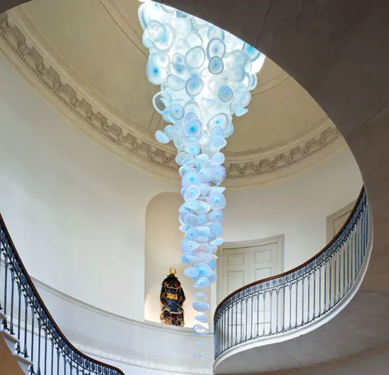 Large crystal chandeliers for hotel lobby