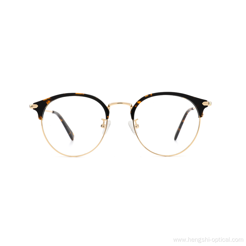 Gold Metal And Acet Eyeglass Frame Blue Light Optical Acetate Combine Metal Glasses