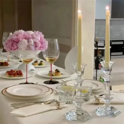 Modern Baccarat Crystal Candle Holders with Laser Logo - Wedding Gift Box for Decoration