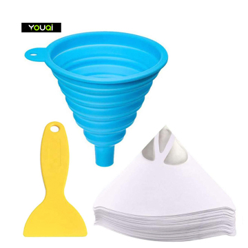 Boyama Malzemeleri Paketi: Youqi 100 Mikron Tek Kullanımlık Kağıt Filtreleri, Katlanabilir Silikon Huni ve Temiz Çalışma Alanı için Plastik Spatula