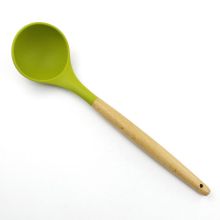 Non-stick kitchen silicone soup ladle with wooden handle
