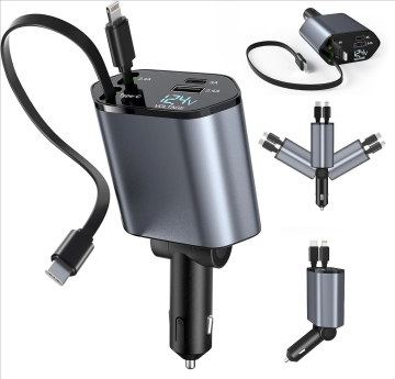 120W Fast Charger 4-in-1 Retractable Car Phone Charger