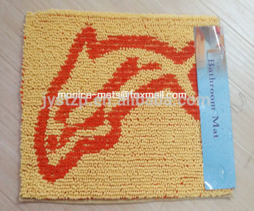 Wholesale chenille polyester long pile anti-slip fish animal rug backing SBR/yellow chenille fish mat