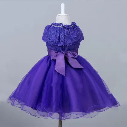Wholesale Clothing Crocheting Belted Baby Dress Girls Elegant Lace Flower Girl Dress
