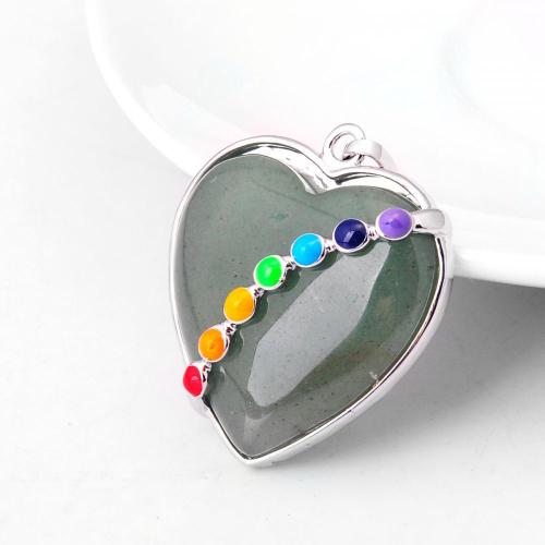 Seven Chakras Gemstone Green Aventurine Heart Pendant