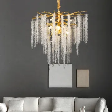 Antique Aluminum Tree Branch Lamp with K9 Crystal Chandeliers for Living Room Décor