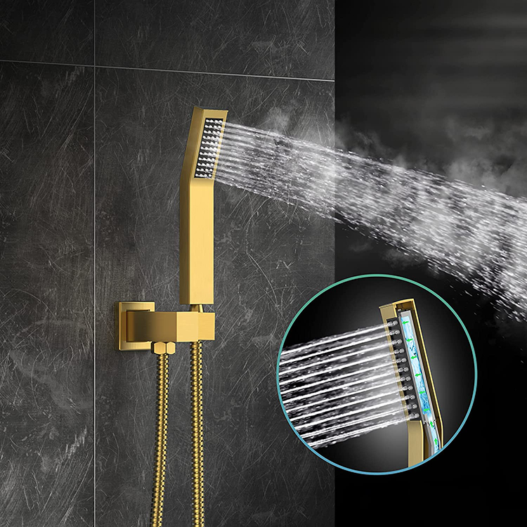 Brushed Gold Top Rainfall Faucet Shower Head Set