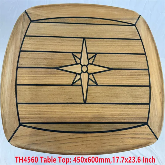 Barrel Shaped Teak Table Top with Star Inlay for Marine, Boat, Yacht, Caravan, RV