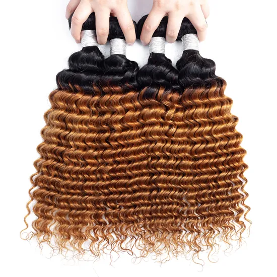 High Quality Double Drawn Cheap Brazilian Human Hair Bundles 1B 4 27 ombre colored Hair Extensions Deep Wave Curl Bundles