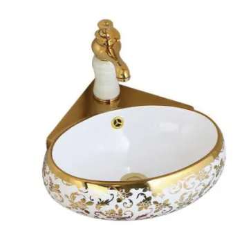 Mini Gold Wash Hand Wall Hung Ceramic Basin with Round Corner Design