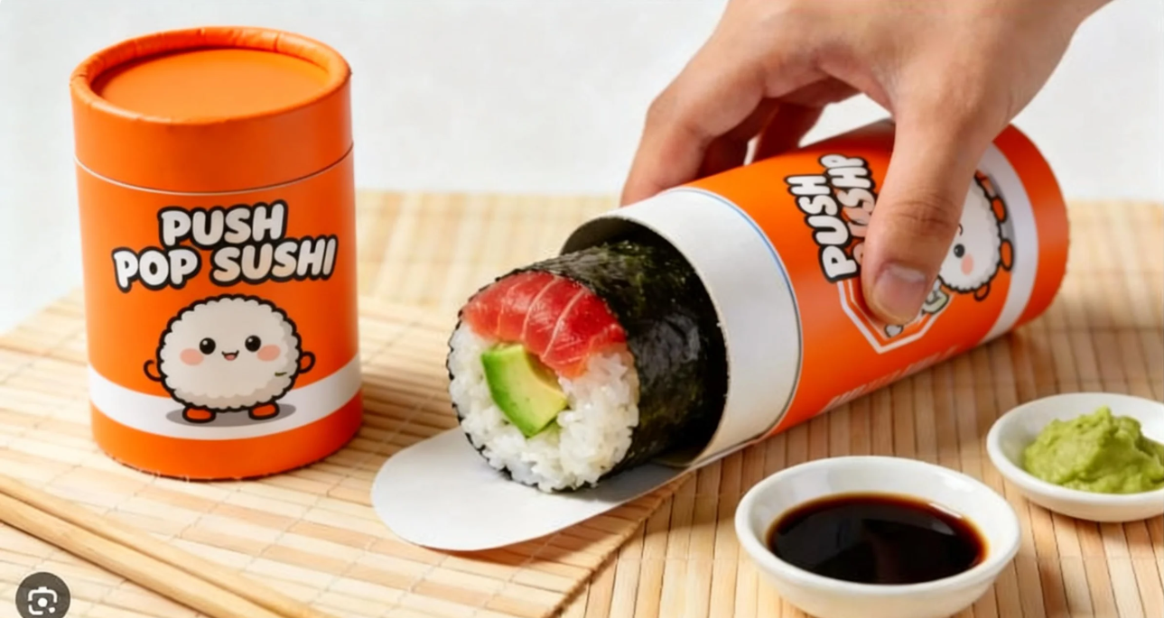 Viral Push-Pop Sushi on Social Media | Sushi Push Pop Tube Packaging