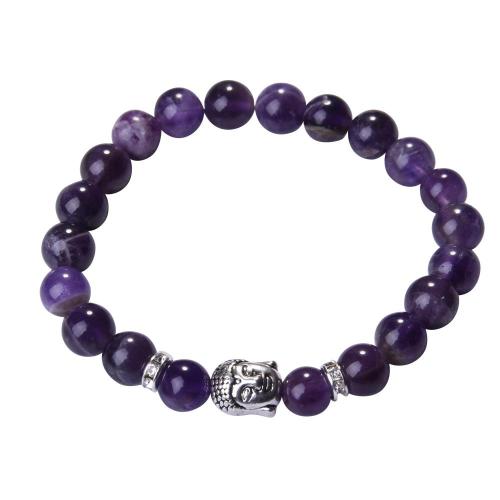 Natural Amethyst 8MM Gemstone Buddhism Prayer Beads Bracelet Buddha Jewelry