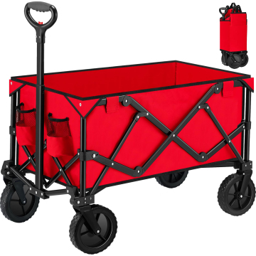 Collapsible Heavy Duty Beach Wagon with Side Pocket and Brakes