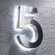 Número da casa com retroiluminação LED de aço inoxidável para sinalização externa