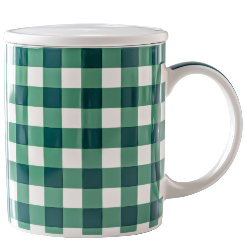 Green Ceramic Mug Water Milk Coffee Tea Mug Porcelain Tea Cup Stoneware Modern Cup with Green Mosaic