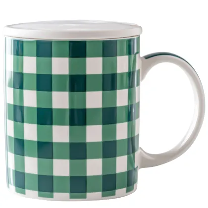 Green Ceramic Mug Water Milk Coffee Tea Mug Porcelain Tea Cup Stoneware Modern Cup with Green Mosaic