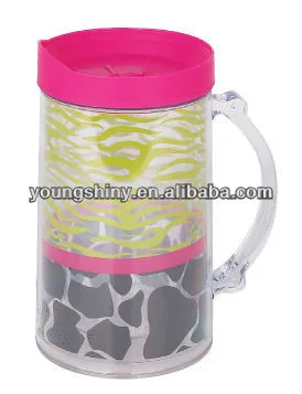 800ML DOUBLE WALL PS BEER MUG W/PP LID & STRAW & COLD GEL INSIDE